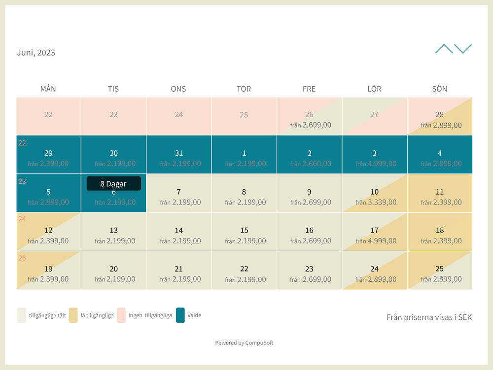 Ledighetskalender med bokning på begäran