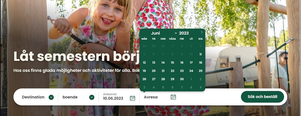 Bokningsfältet på startsidan guidar gästen till din onlinebokning