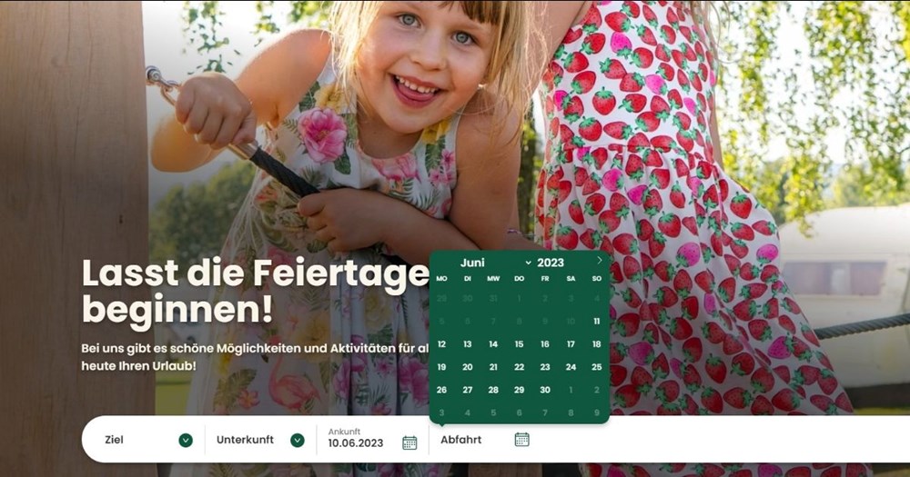Die Buchungsleiste auf der Startseite führt den Gast zur Onlinebuchung