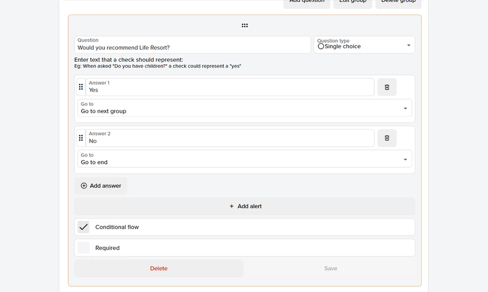 Ask conditional questions based on specific criteria Ask conditional questions based on specific criteria